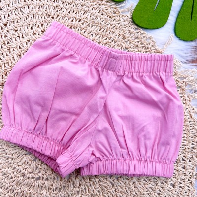 Conj. Batinha com Flores em Lese Bordado e Short - Off White e Rosa